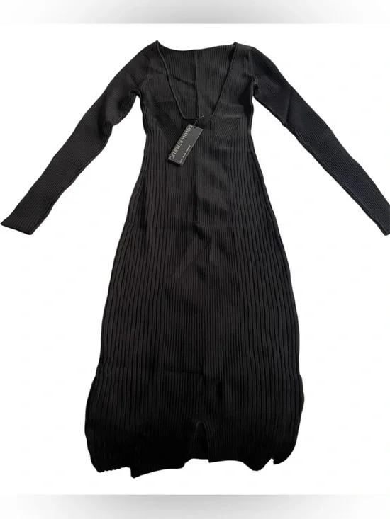 Banana Republic Ines Scoop-back Black Ribbed Backless Midi Dress - Picture 7 of 9